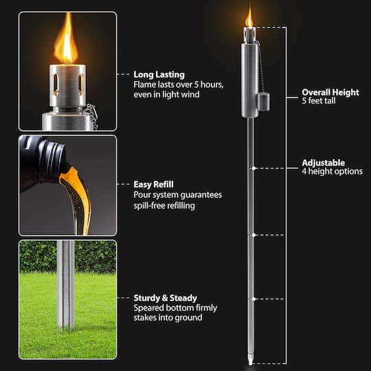 Sorbus 60" Matney Stainless Steel Outdoor Torches , 2ct.
